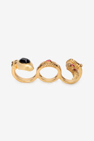 RC Bague Dorée Trois Doigts Avec Pierres Noires Et Rubis ORO/NERO/RUBINO VWG002-AM081