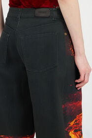 RC Stretch Denim Jeans With Lava Print Black/Orange VWJ207-DAQ76