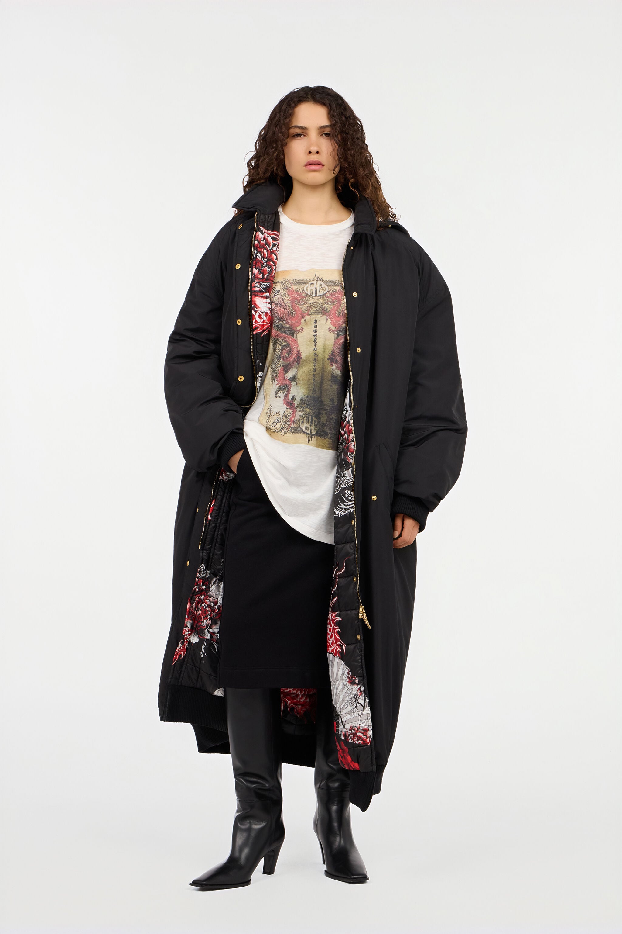 RC Long black down jacket with hood RC Long black down jacket with hood NERO 191101 VQT810-SB001