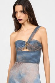 RC Robe Longue Effet Tie-Dye Avec Détail Bijou MID-BLUE XQT115-RK011