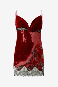 RC Dark Red Mini Dress in Silk Viscose Velvet Devorè Lava Effect Red VWT135-VL066
