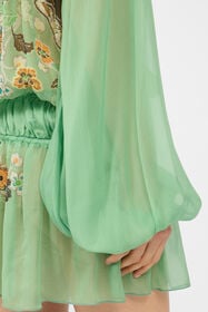 RC Vestido De Gasa De Seda Con Estampado Kimono GREEN/BLACK XQW037-HNT25