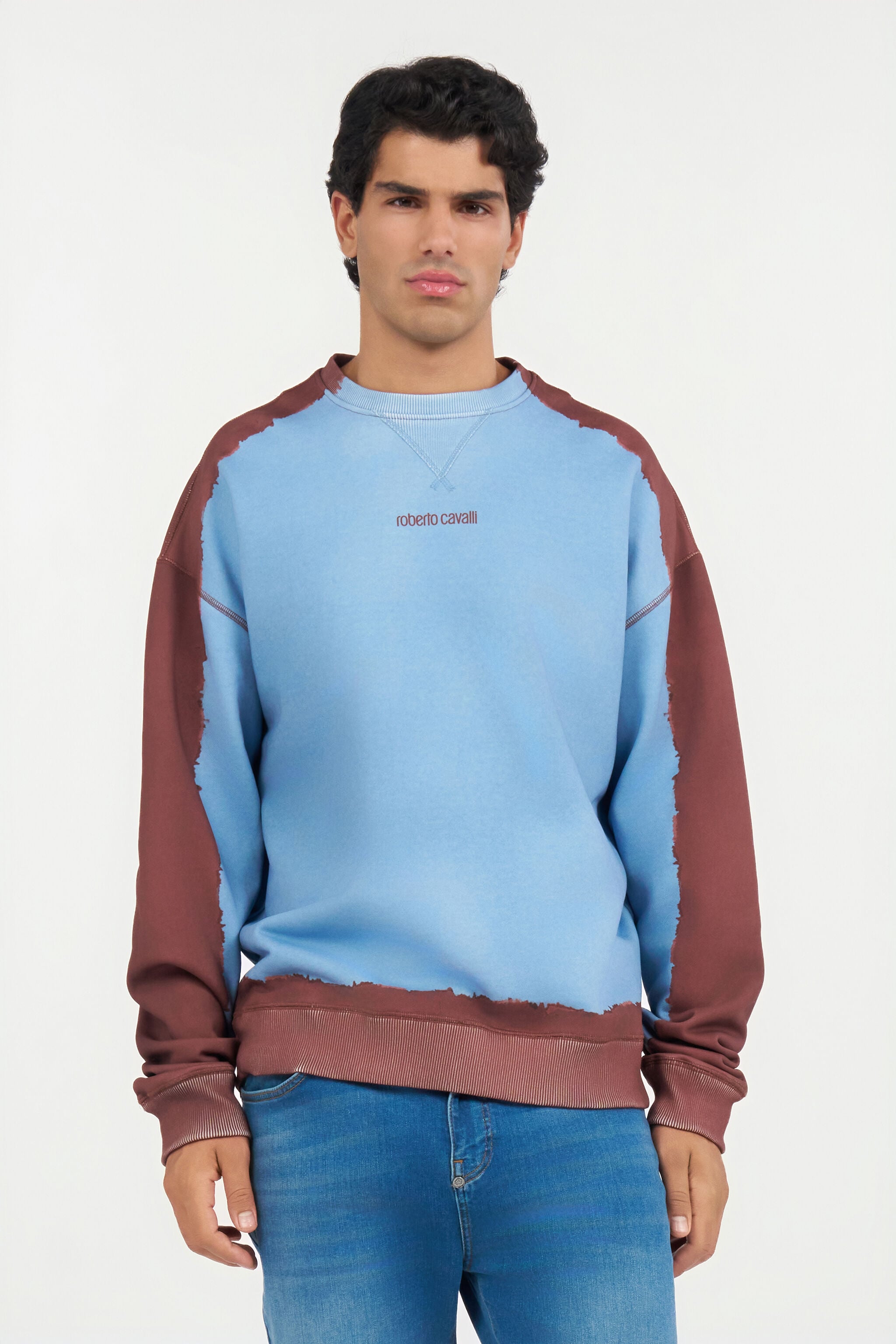 RC Distressed Sweatshirt In Hellblau Und Braun RC Distressed Sweatshirt In Hellblau Und Braun ENDLESS SKY WNT68H-CF050