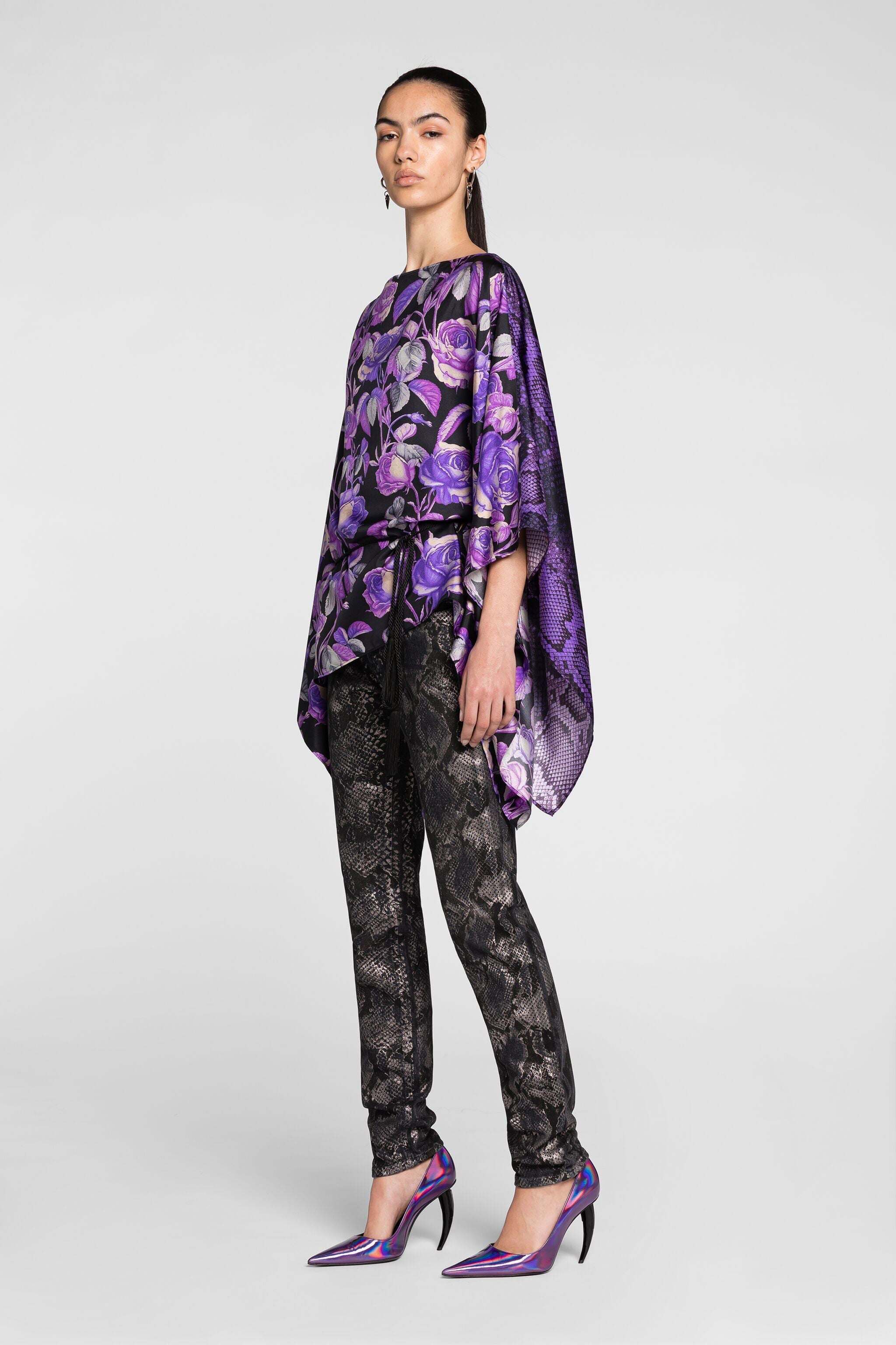 RC Caftan en soie à imprimé roses RC Caftan en soie à imprimé roses Violet PQT725-4QF03