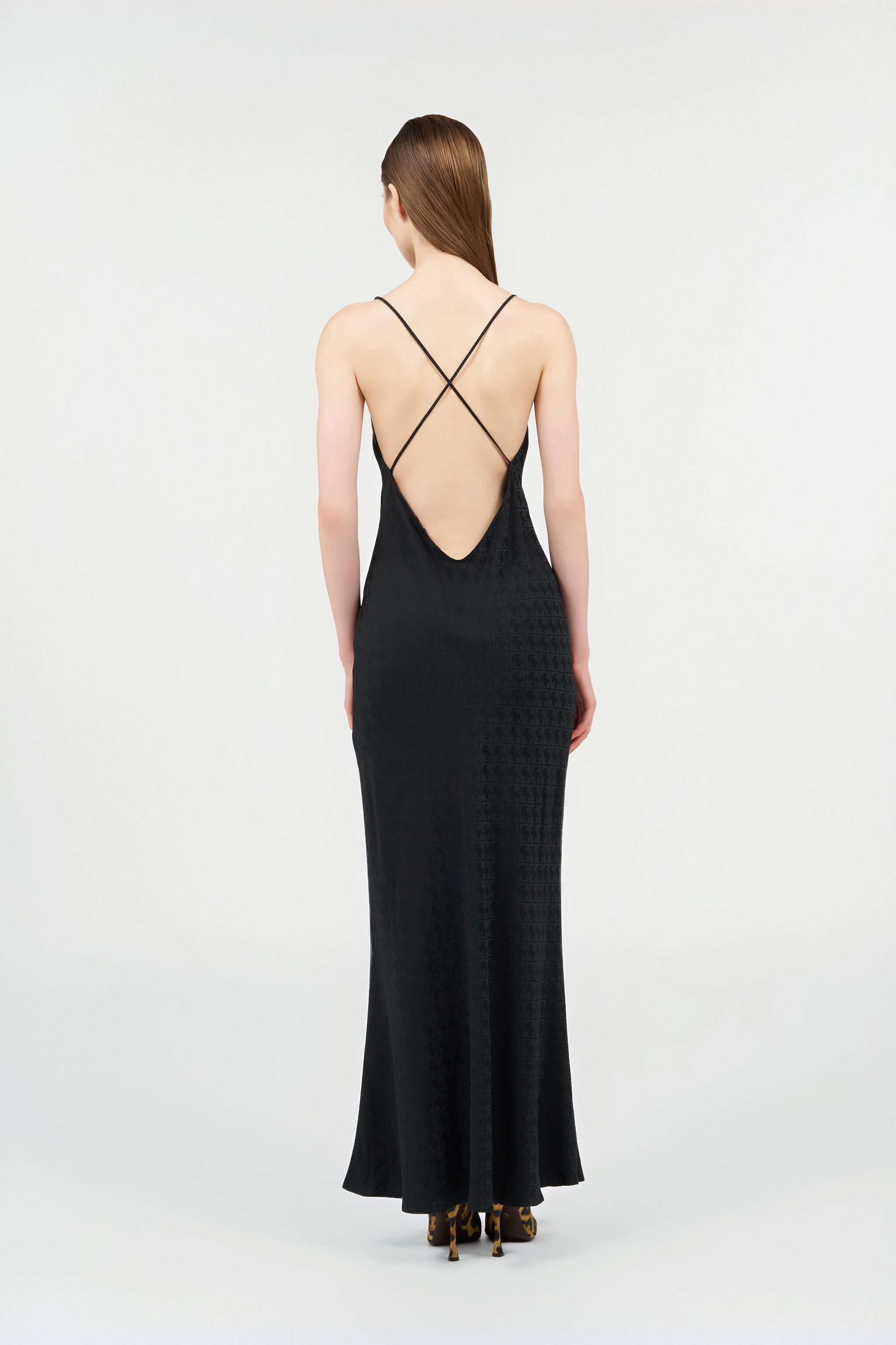 Silk Maxi Dress with Monogram RC in Black for Women | Roberto Cavalli®