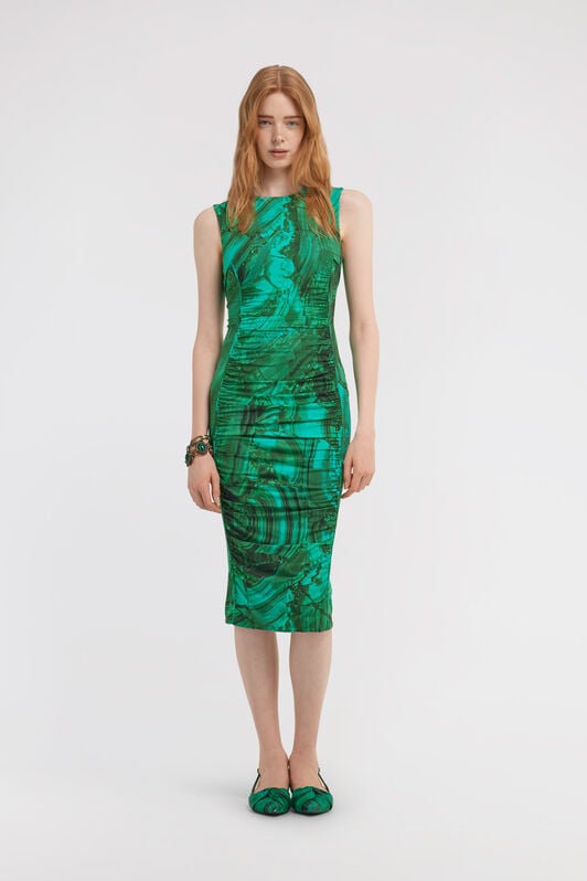 RC Malachite Print Midi Dress RC Malachite Print Midi Dress Green TKT159-LNN06