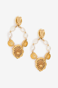 RC Pendientes Dorados Con Perlas Y Piedras Efecto Topacio ORO/TOPAZIO/BIANCO VWG014-AM081