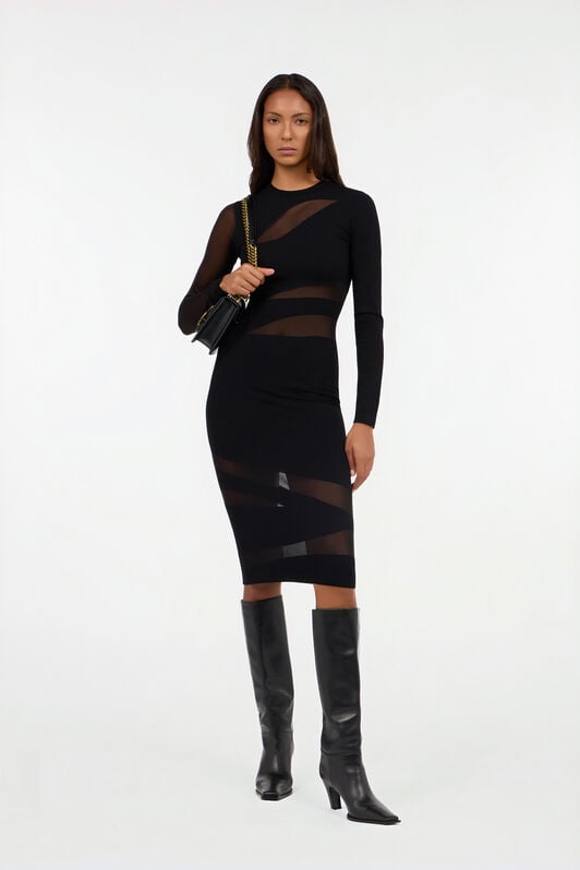 JC Midi dress in black with two-tone pattern JC Midi dress in black with two-tone pattern BLACK VFT259-VF406