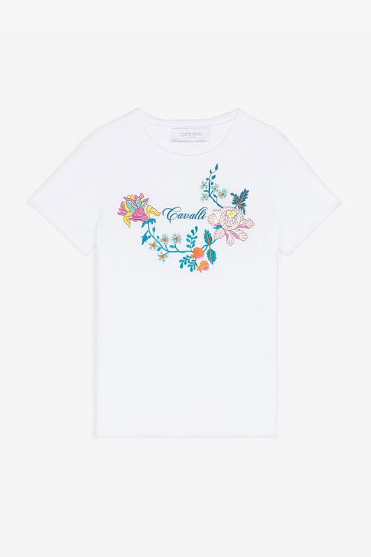 JU Logo And Floral-Embroidered Cotton T-Shirt JU Logo And Floral-Embroidered Cotton T-Shirt White RJT637-JD001
