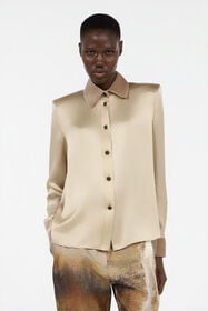 RC Camicia Beige In Seta Con Inserti Velluto Marrone chiaro VWT700-SE041