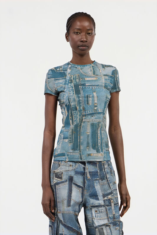 RC T-shirt Imprimé Denim Patchwork Bleu UWT606-SVR95