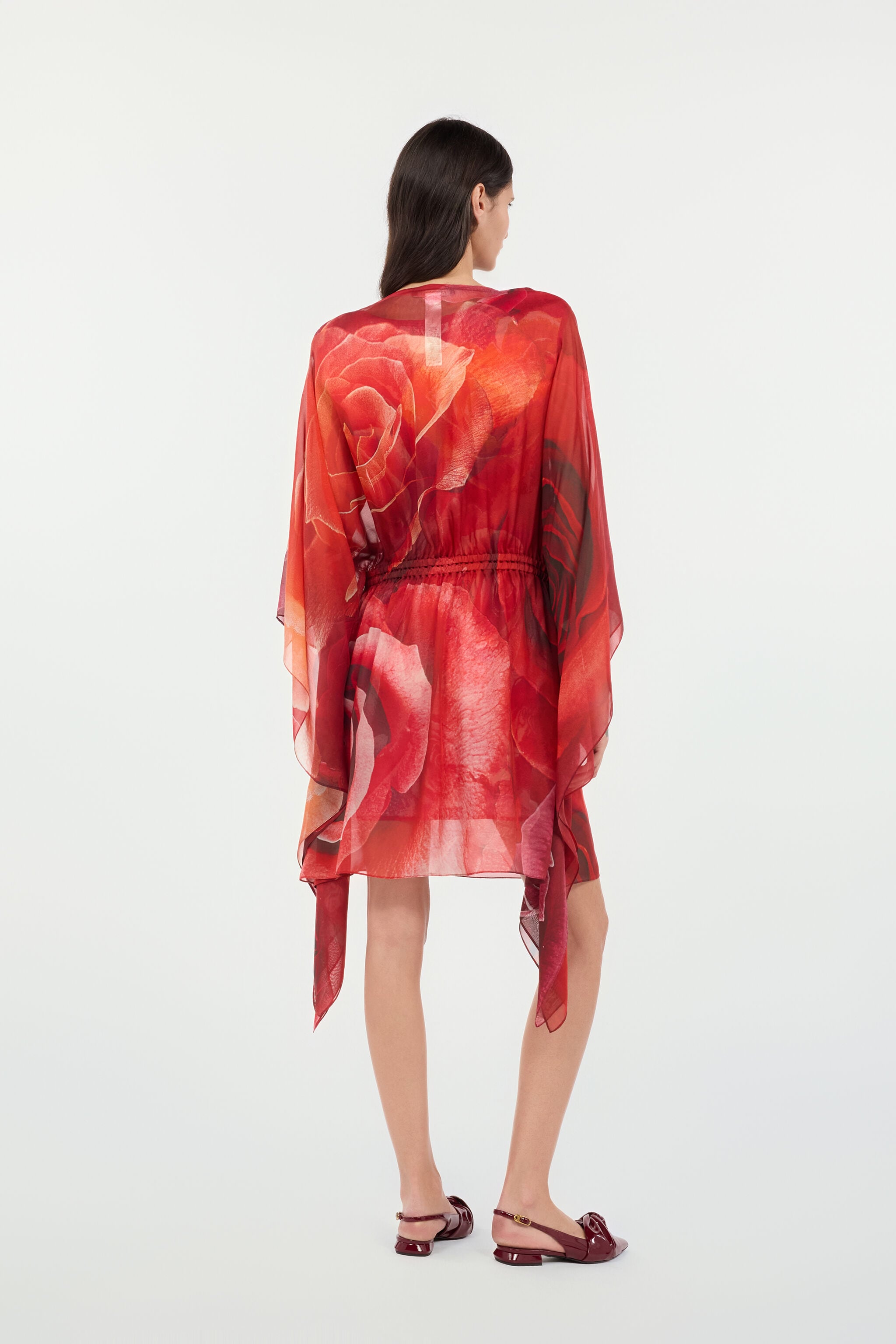 RC Silk Caftan With Garden Rose Print RC Silk Caftan With Garden Rose Print Red UKW012-HNN48