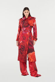 RC Long Trench Ondulé À Imprimé Roses Rouge UKT503-5RN48