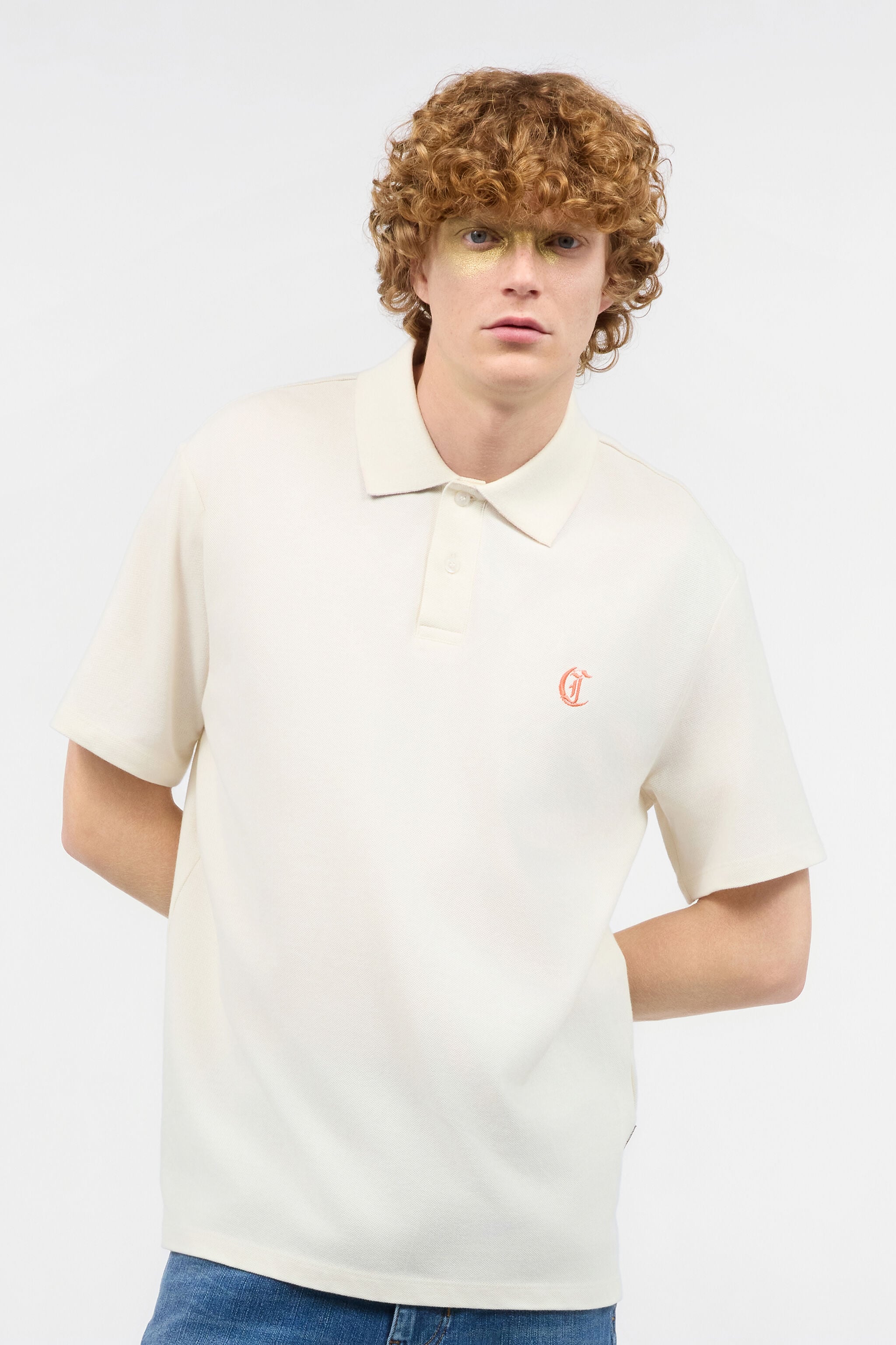 JC Polo Shirt With JC Monogram And Lettering JC Polo Shirt With JC Monogram And Lettering Ivory UFT024-UF044