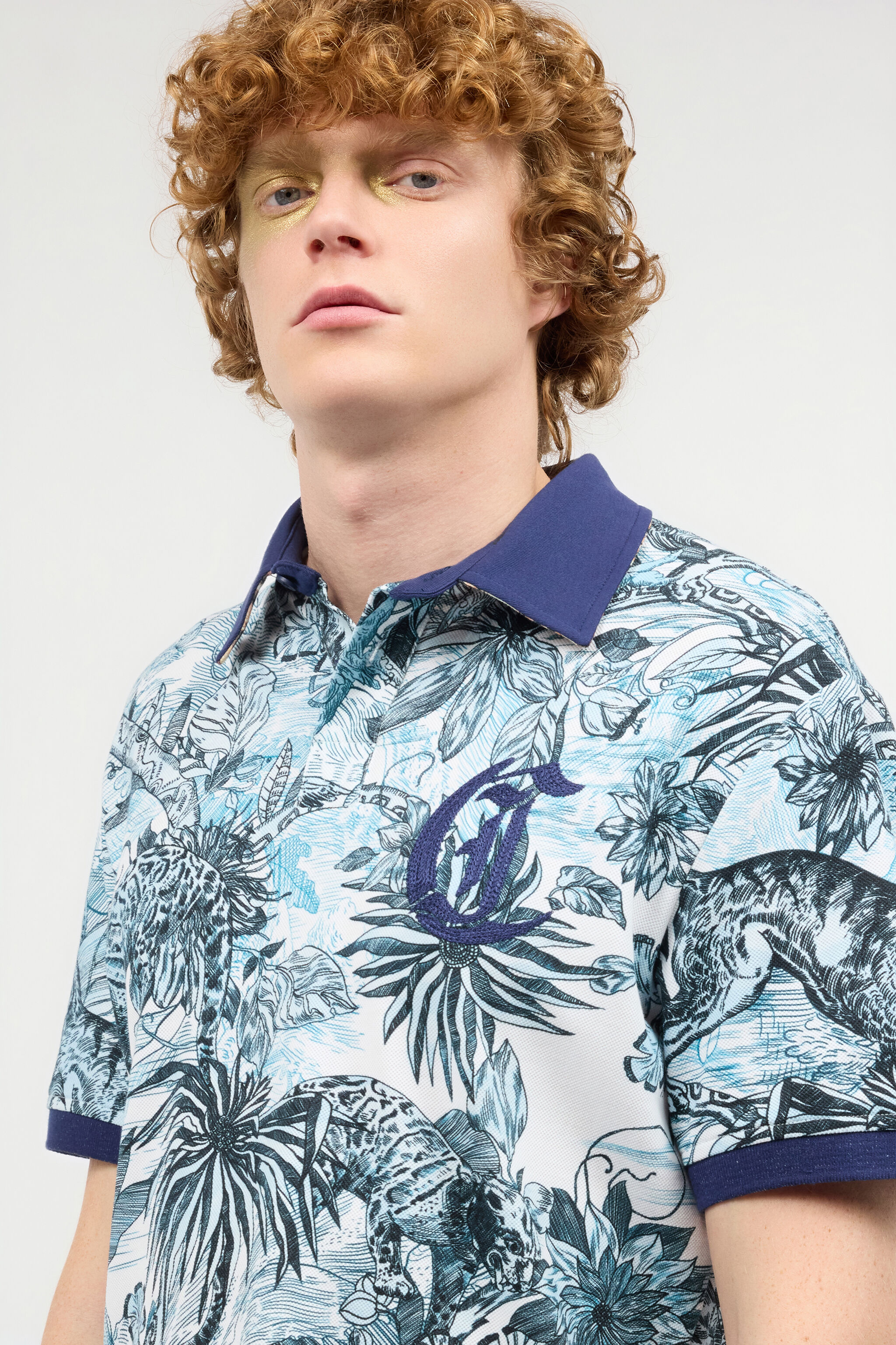 JC Polo Shirt With Jungle And Monogram Print Light blue UFT019-UF039