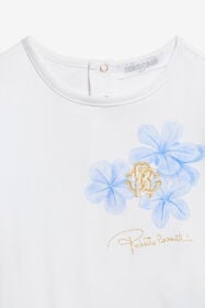 JU White Cotton T-Shirt with Floral Sleeves WHITE/BLUE WJT602-JD001