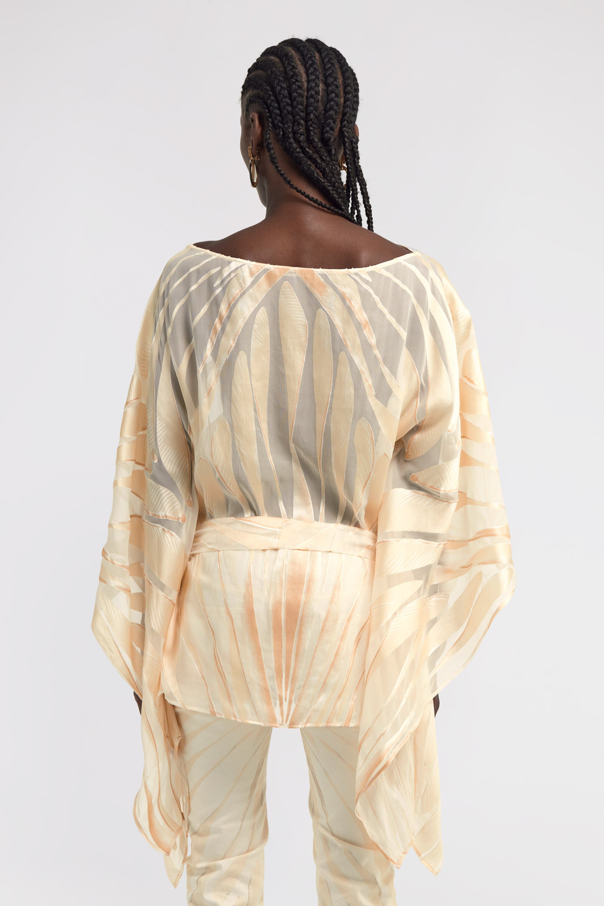 RC Kaftan Aus Seidenmischung mit Ray of Gold-Print Elfenbein TKT725-HLI15