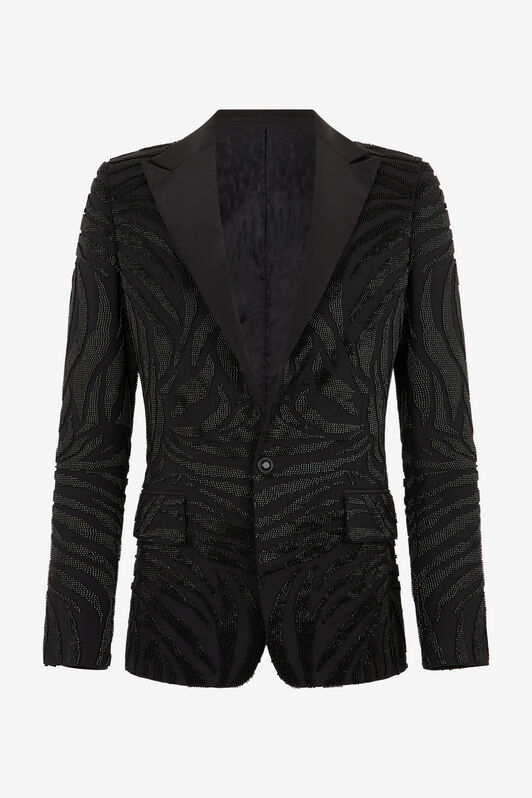 RC Black Beaded Animal-Stripe Blazer RC Black Beaded Animal-Stripe Blazer Black SRT402-VW001