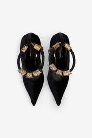 RC Roberto Cavalli Velvet Stiletto Heels With Jewel Anklet Black VKS112-VL002