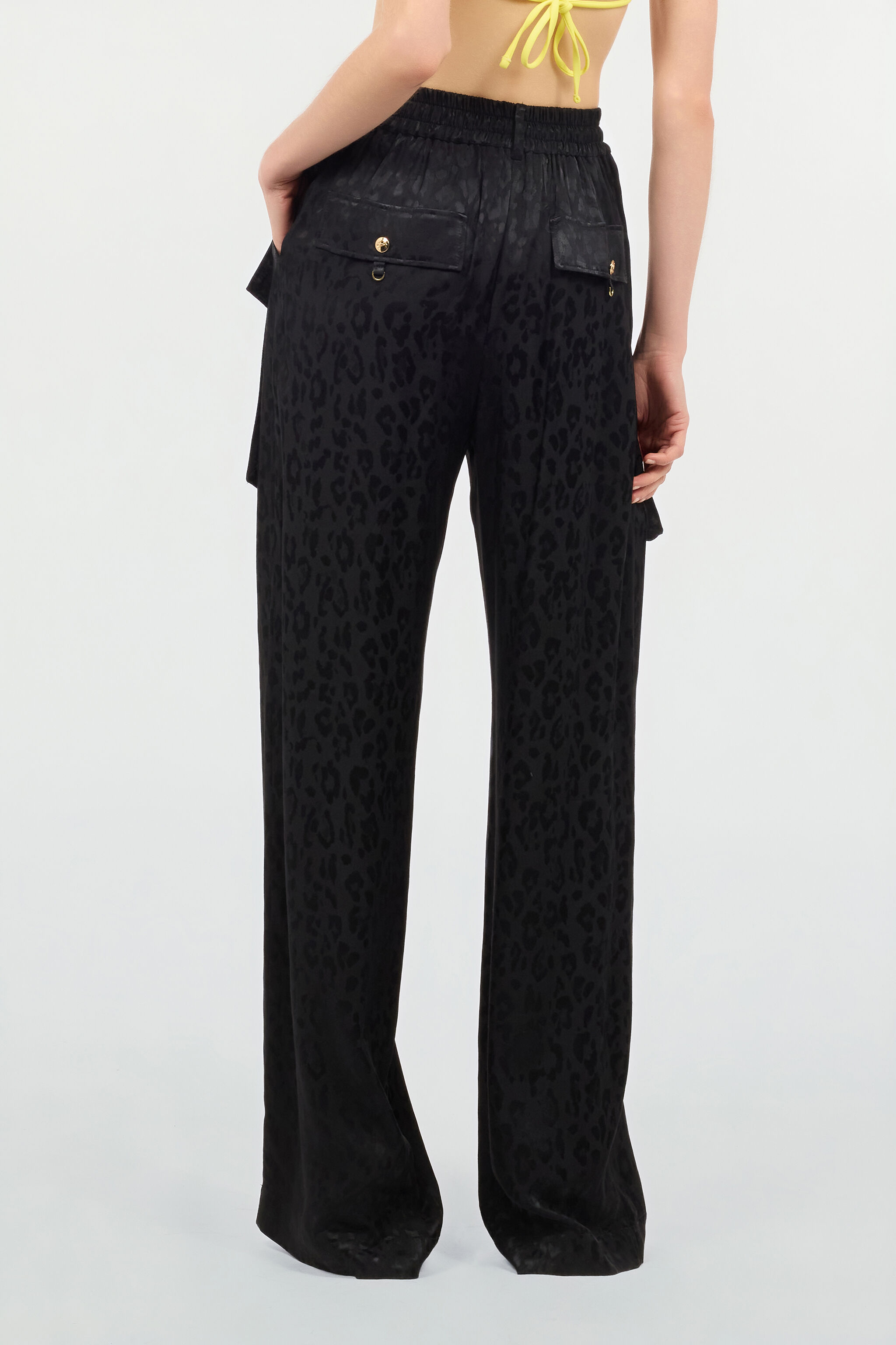 JC Pants With Solid-Color Jaguar Skin Print JC Pants With Solid-Color Jaguar Skin Print Black UFT087-UF126