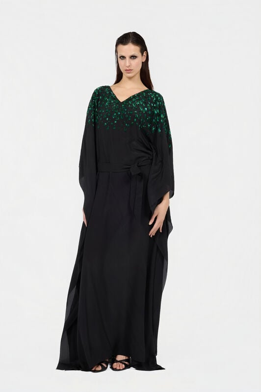 RC Seiden-Maxikleid mit verziertem Detail RC Seiden-Maxikleid mit verziertem Detail NERO/VERDE VWR179-SY001