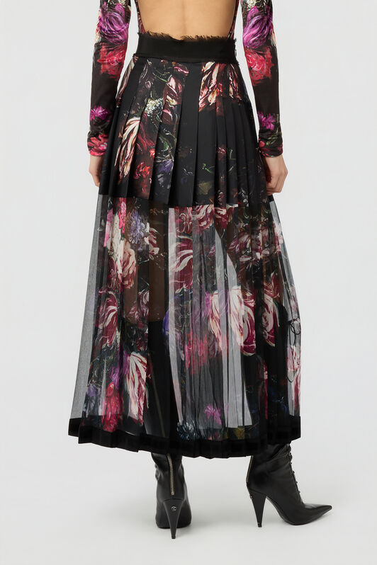 RC Falda De Seda Estampado Fiammingo Flowers BLACK/PINK XWT300-OZT77