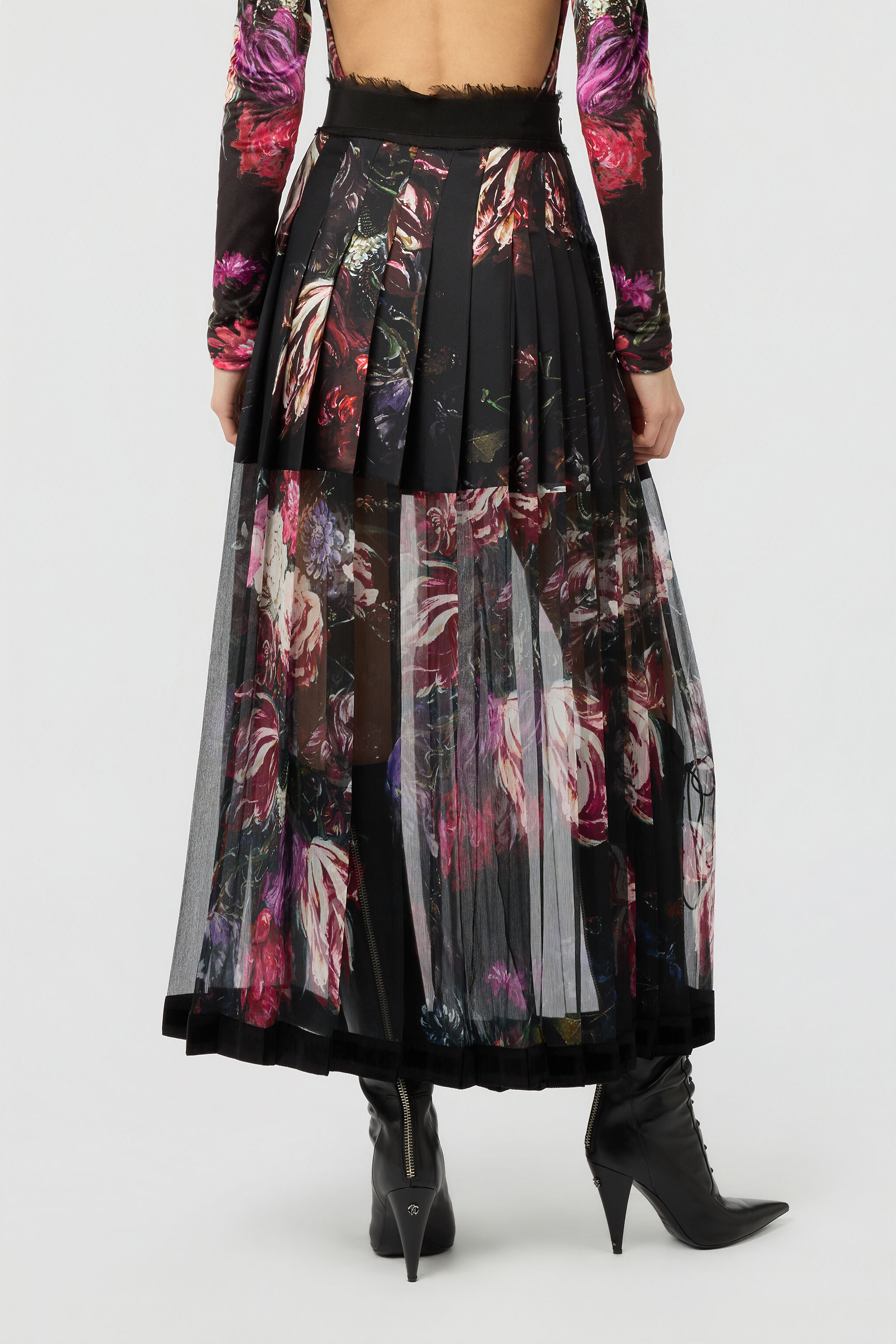 RC Falda De Seda Estampado Fiammingo Flowers BLACK/PINK XWT300-OZT77