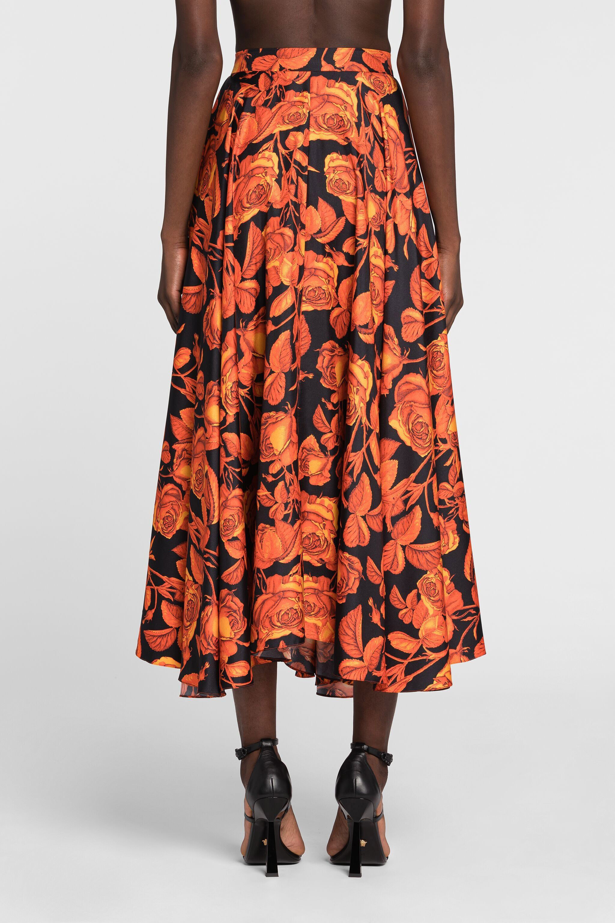 RC Rose And Python-Print Asymmetric Skirt RC Rose And Python-Print Asymmetric Skirt Orange PQT309-4QF03