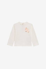 JU White Cotton T-Shirt with Floral Monogram RC MILKY WHITE TJT601-JD001