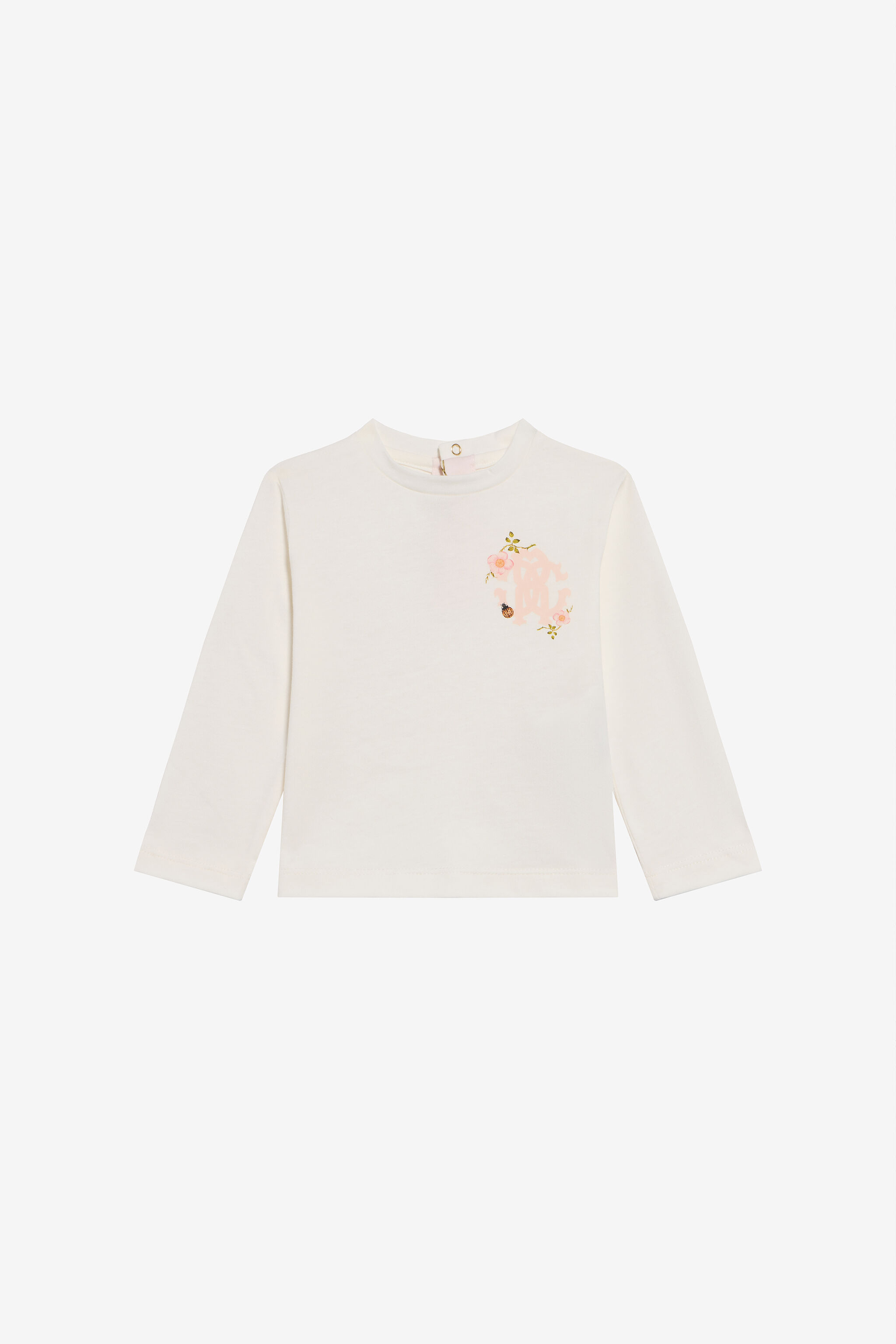 JU White Cotton T-Shirt with Floral Monogram RC JU White Cotton T-Shirt with Floral Monogram RC MILKY WHITE TJT601-JD001
