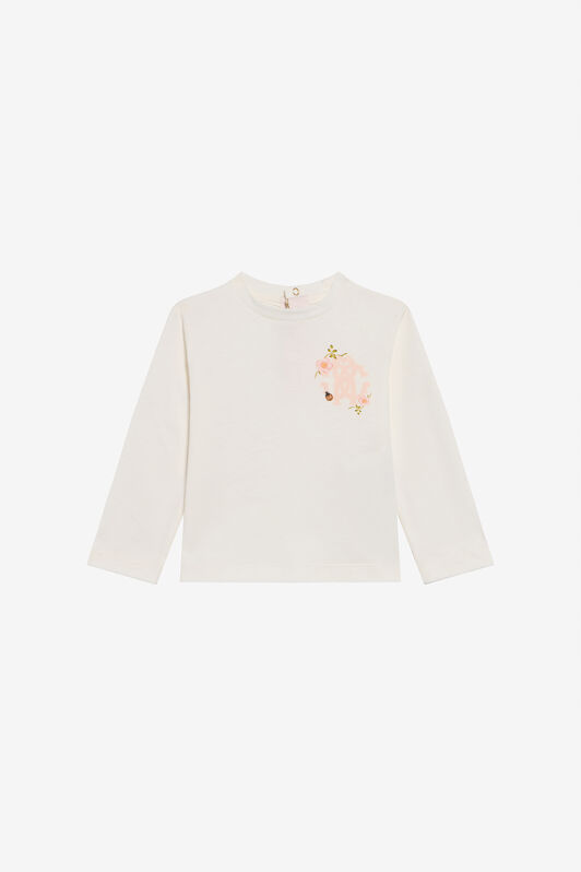 JU White Cotton T-Shirt with Floral Monogram RC JU White Cotton T-Shirt with Floral Monogram RC MILKY WHITE TJT601-JD001