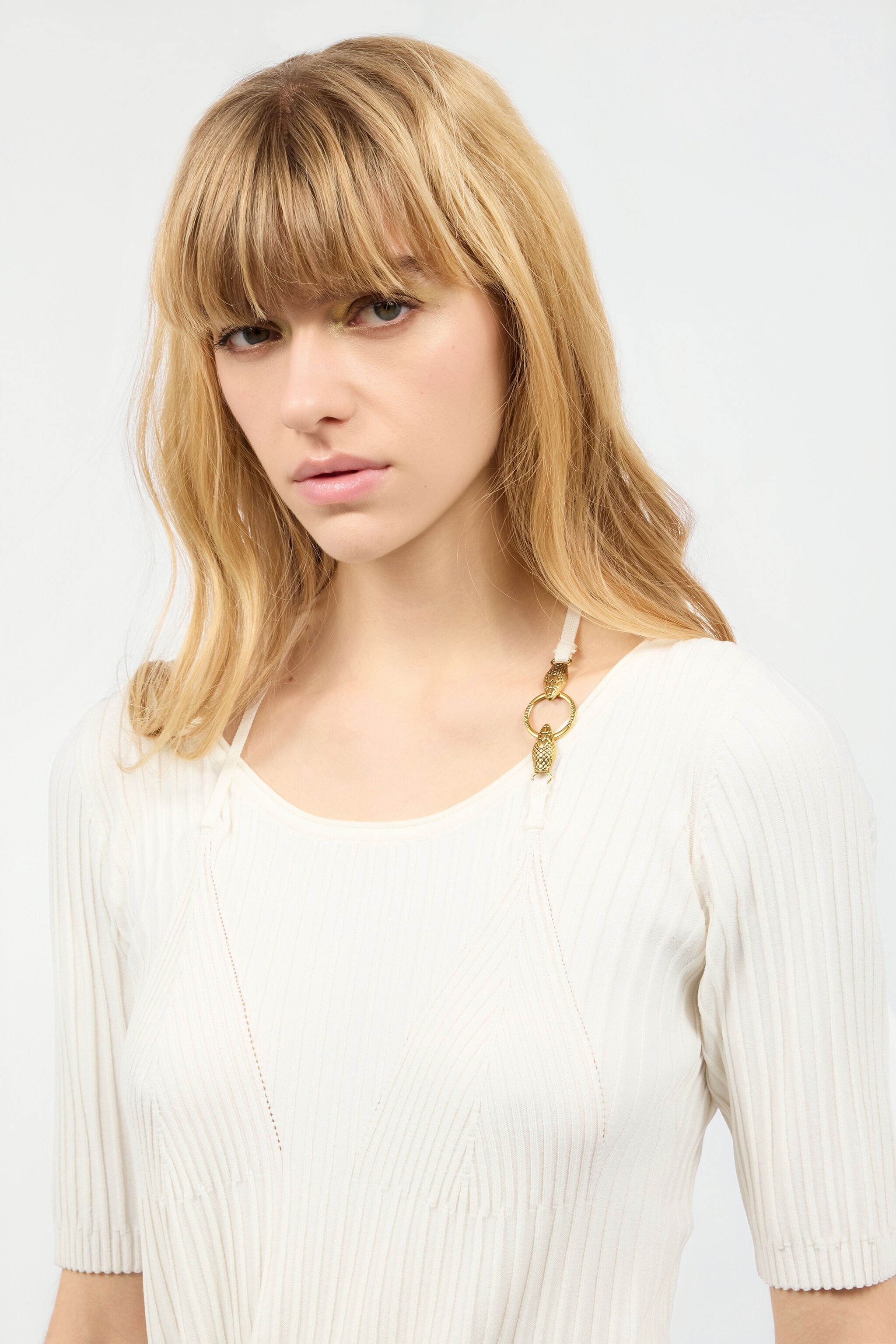 JC Three-Quarter-Sleeve Crop Top JC Three-Quarter-Sleeve Crop Top White UFM017-UF162