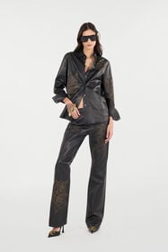 RC Leather Shirt With Perforated Roses Black UKP704-PN106