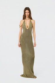 RC Black and Gold Ribbed Maxi Dress with Snake Motif GOLD/BLACK WWM102-MO010
