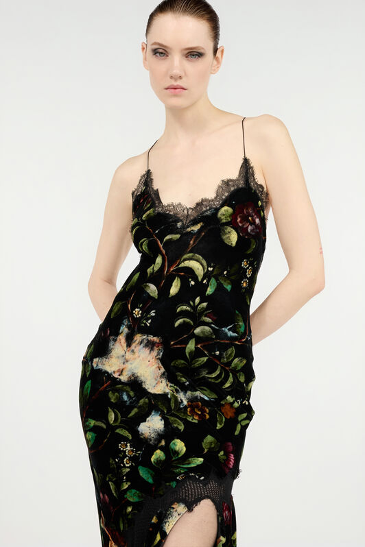RC Langes Kleid Mit Print Mit Sträuchern Und Blumen Schwarz VWT137-VUQ69