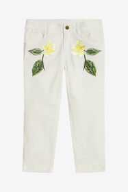 JU Pants With Embroidered Flowers MILKY WHITE UJT23I-CE036