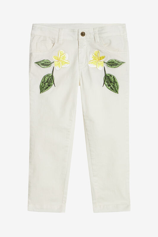 JU Pantalones Con Flores Bordadas MILKY WHITE UJT23I-CE036