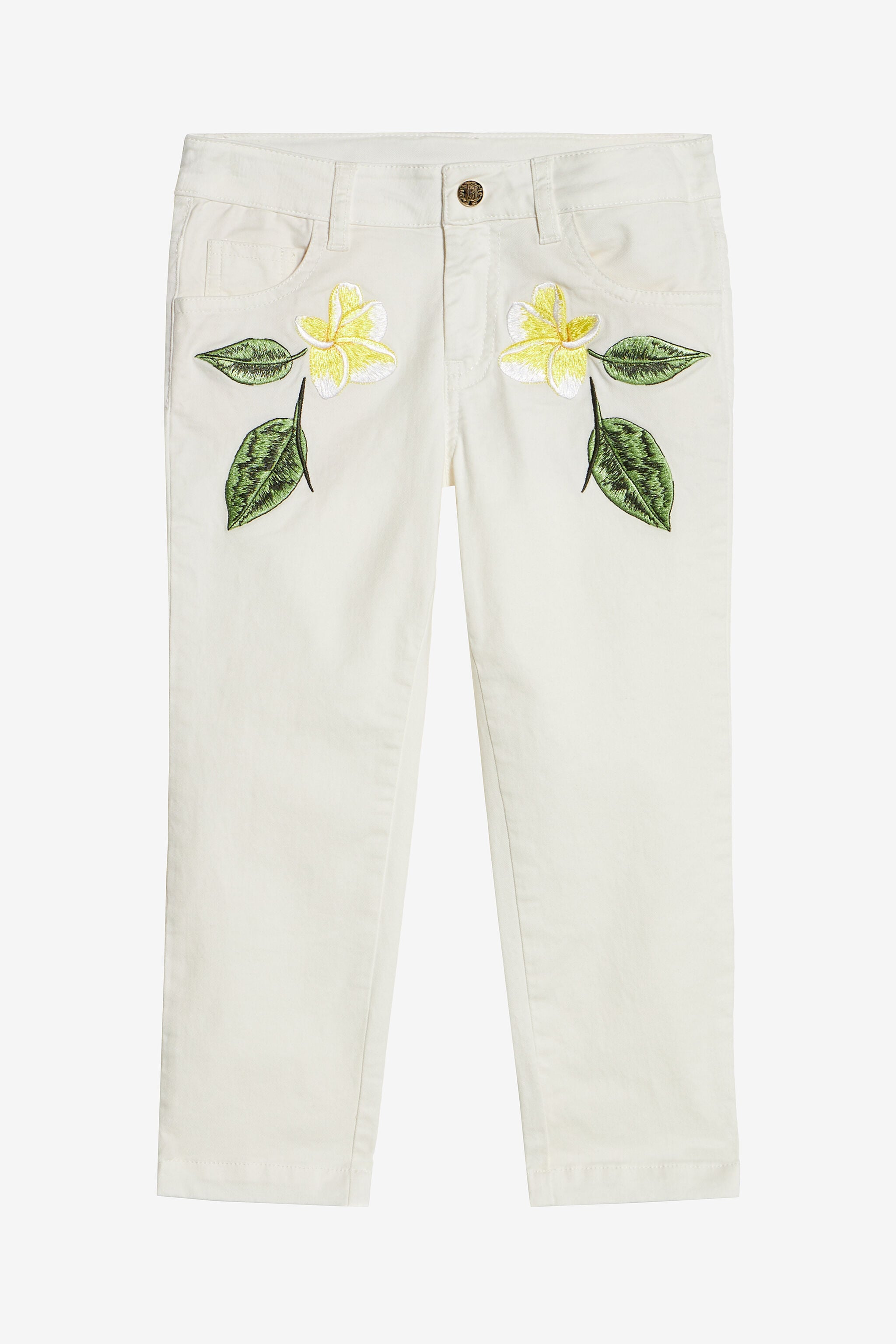 JU Pantalones Con Flores Bordadas MILKY WHITE UJT23I-CE036