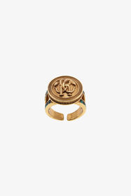 RC Bague Avec Monogramme Mirror Snake Et Cristaux Or TKG026-AM066