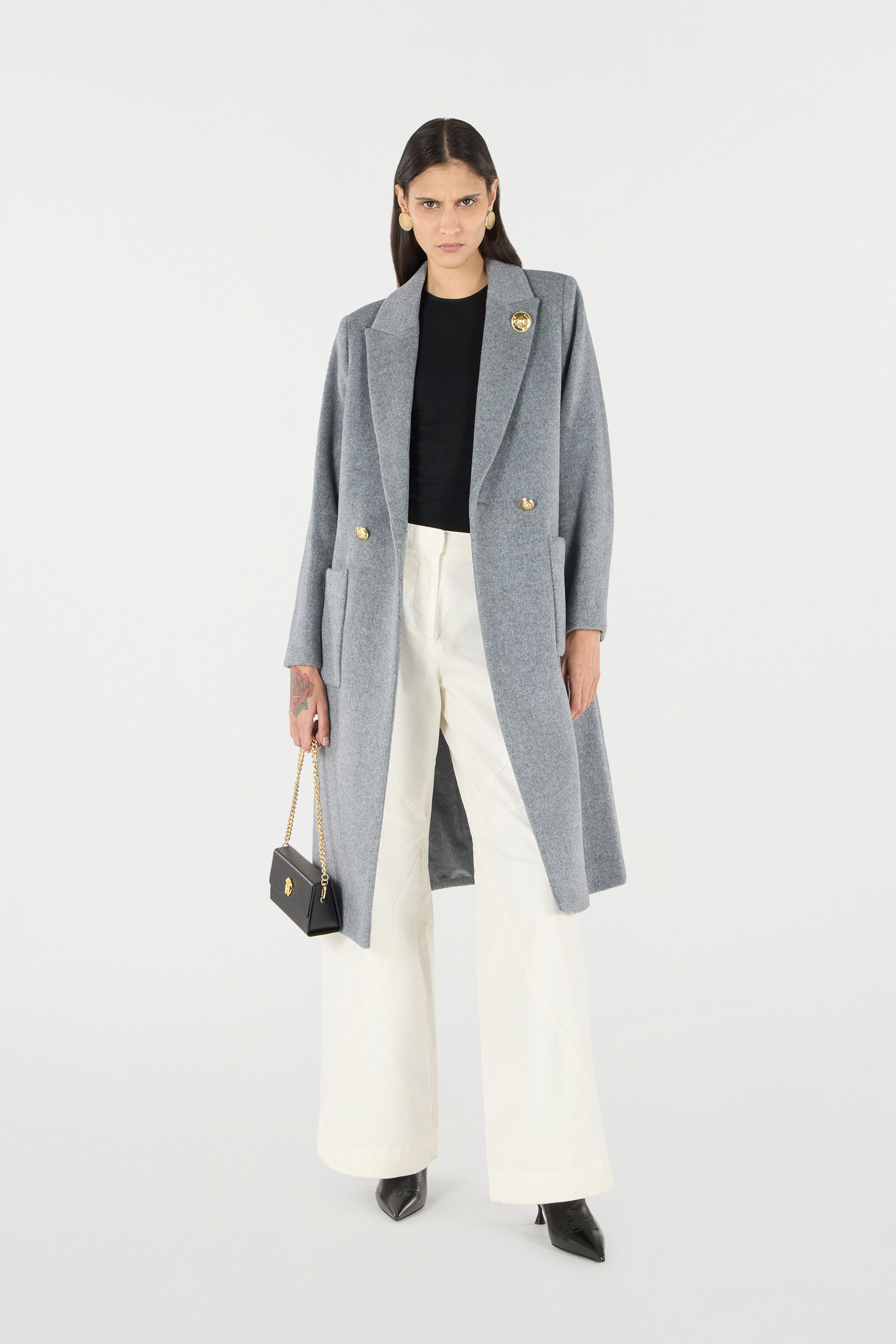 Gray Wool Cashmere Coat in GREY MELANGE for Women | Roberto Cavalli®