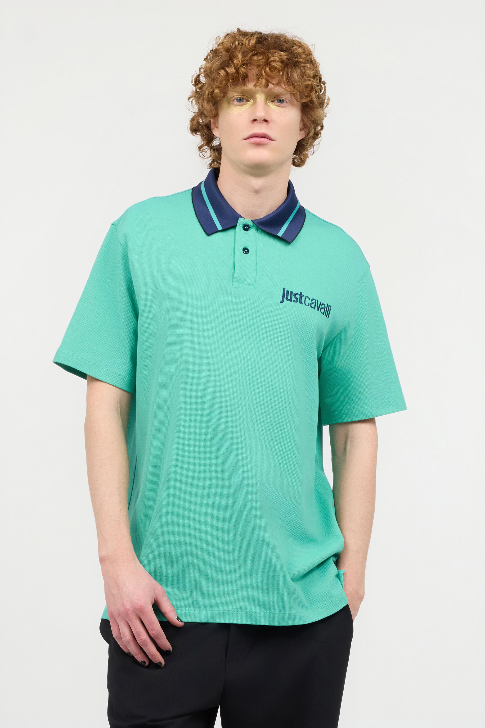 JC Polo Shirt With Contrasting Collar And Lettering JC Polo Shirt With Contrasting Collar And Lettering Light blue UFT026-UF046