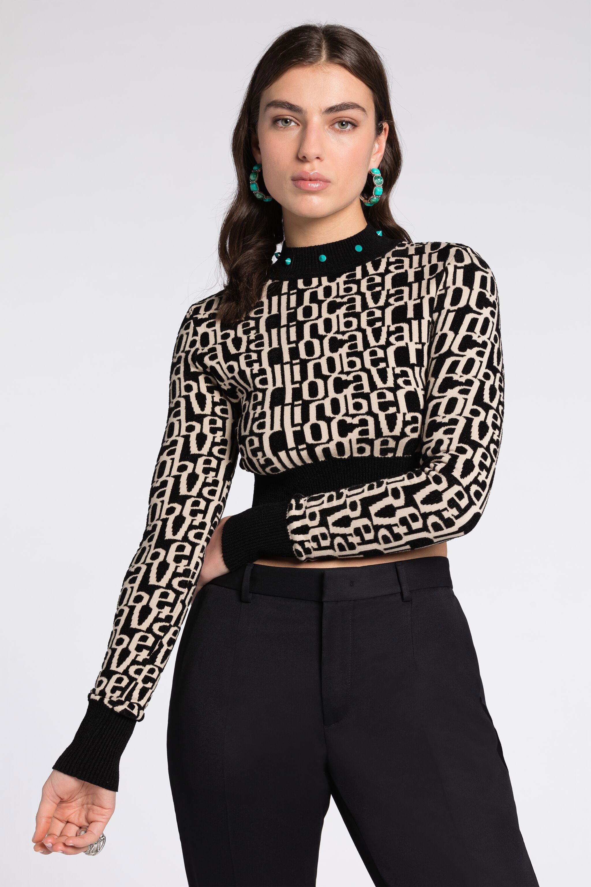 RC Logo-Jacquard Cropped Sweater RC Logo-Jacquard Cropped Sweater Black/White RKM601-MI150