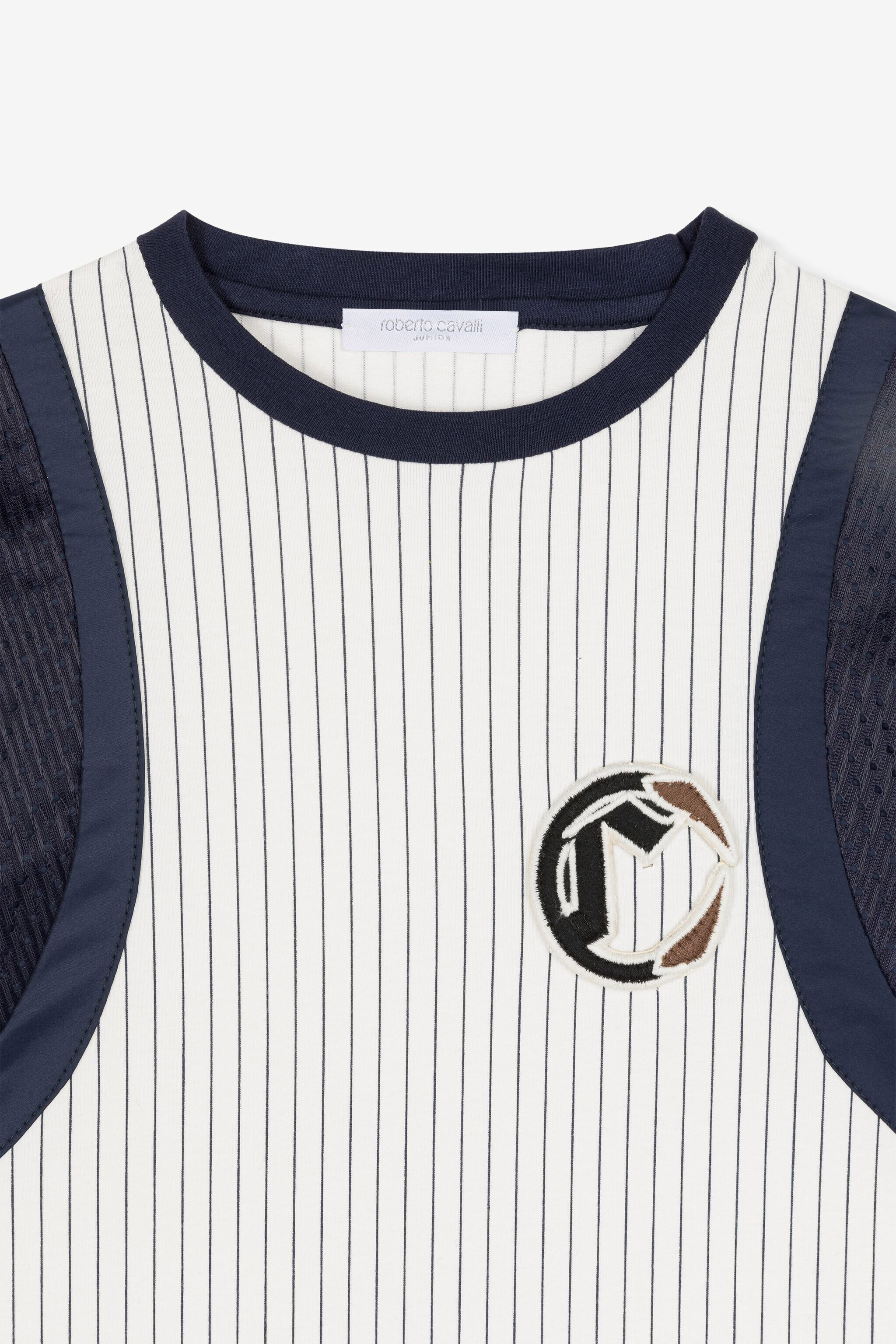JU C Logo-Appliqué Striped T-Shirt JU C Logo-Appliqué Striped T-Shirt White OJT621-ISA2J