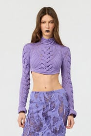 RC Cropped Braided Knit Top With High Neck LILAC XWM611-MQ015