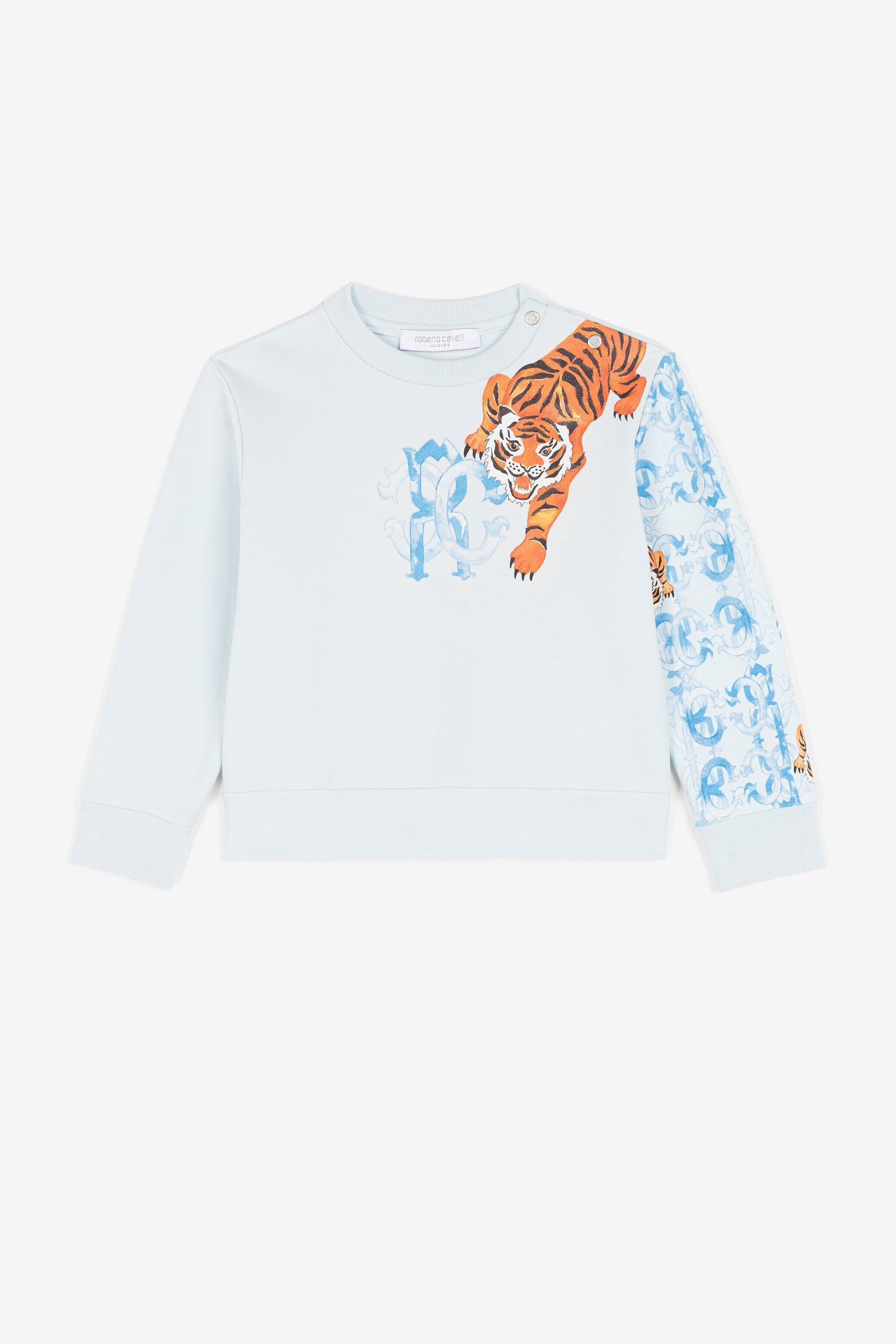 JU Sudadera con apliques y motivo de tigre JU Sudadera con apliques y motivo de tigre Azul claro QJT939-CF050