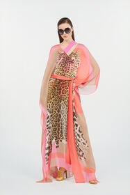 RC Kaftano in Seta Stampa Cavalli Pop CORAL RED WQW011-HNR33