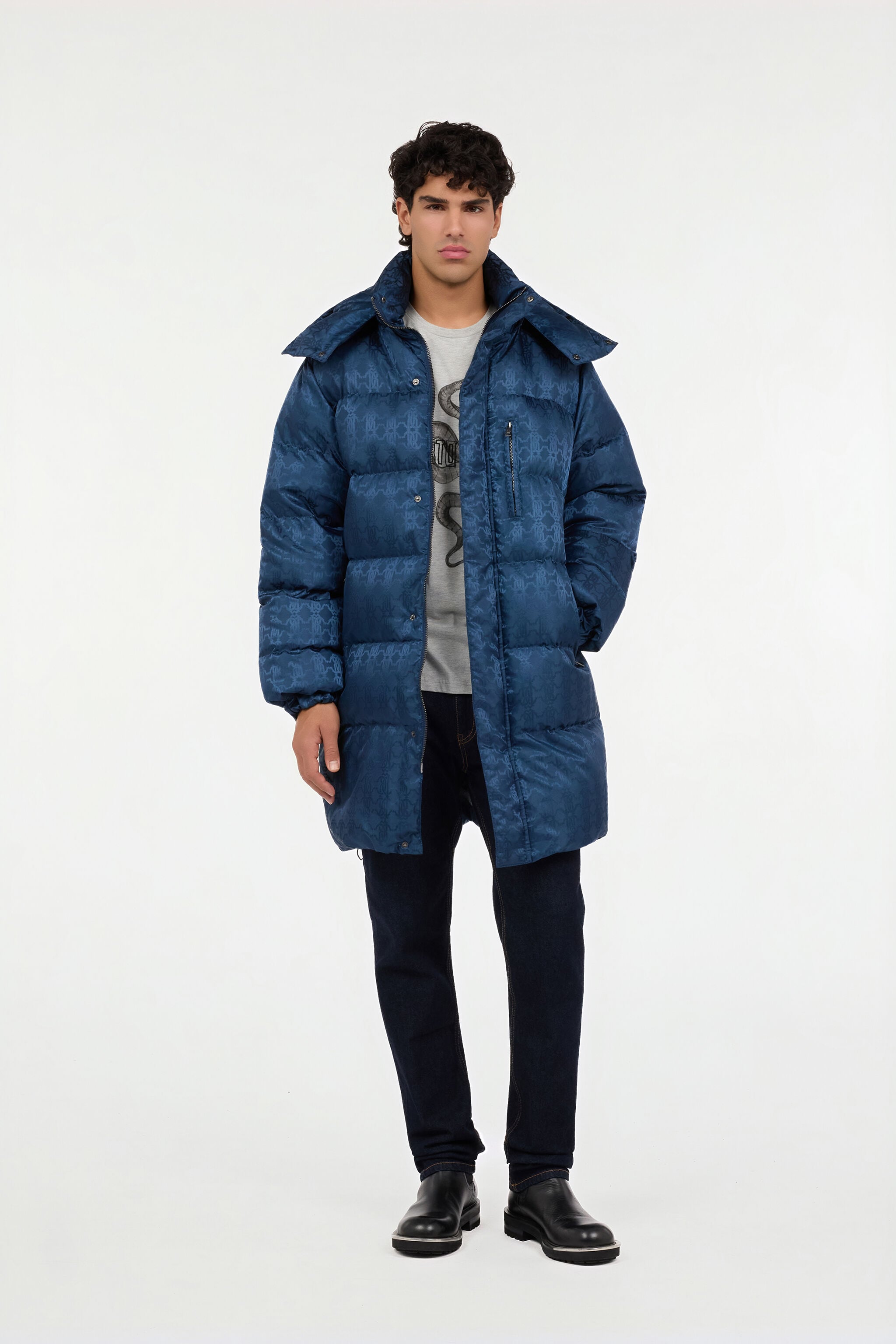 RC Blue Down Jacket with RC Monogram All Over RC Blue Down Jacket with RC Monogram All Over BLUE ROT80E-DJ005