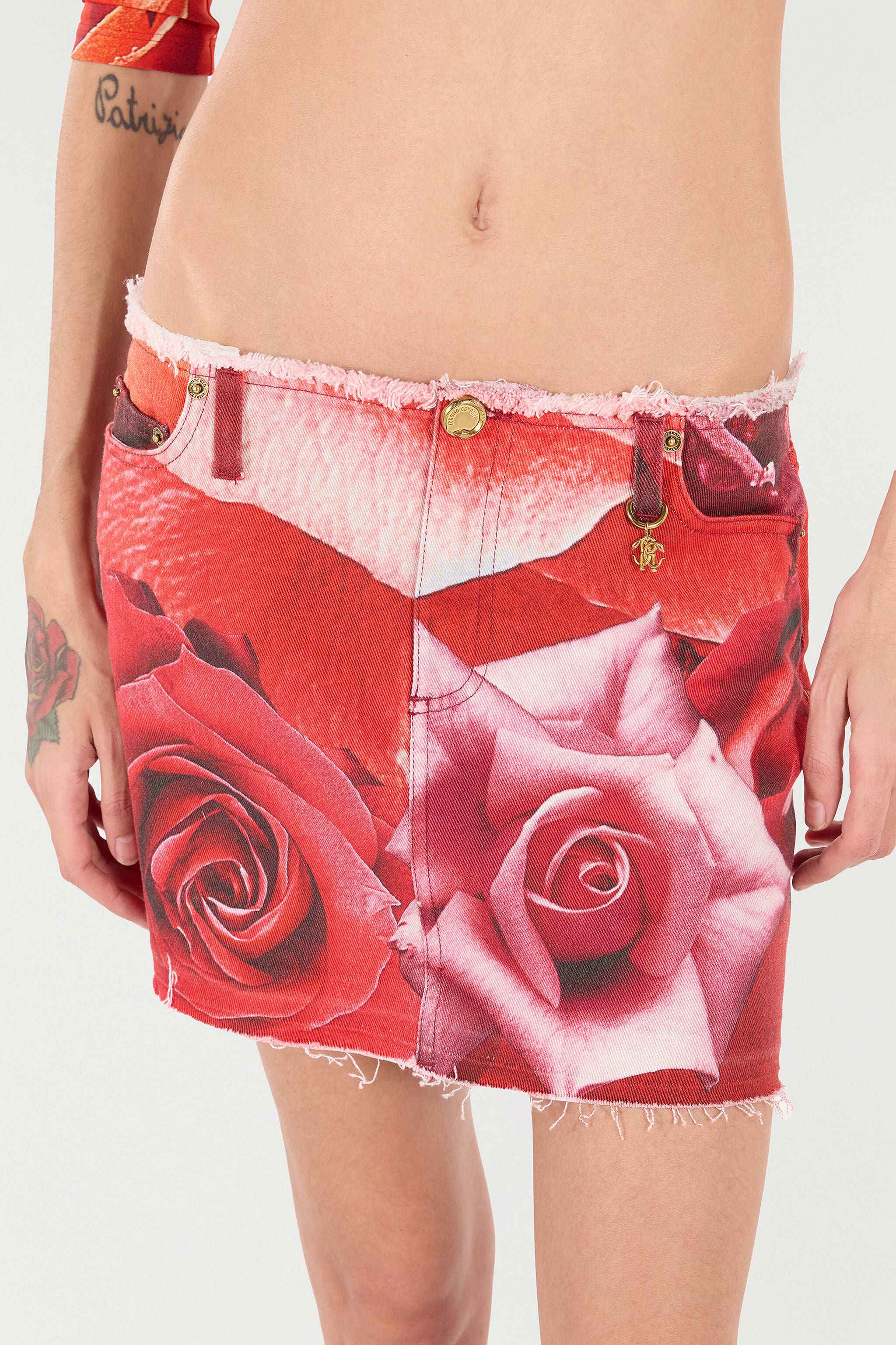 RC Minifalda Con Estampado De Rosas Y Abalorio RC Minifalda Con Estampado De Rosas Y Abalorio Rojo UKJ321-DAN48
