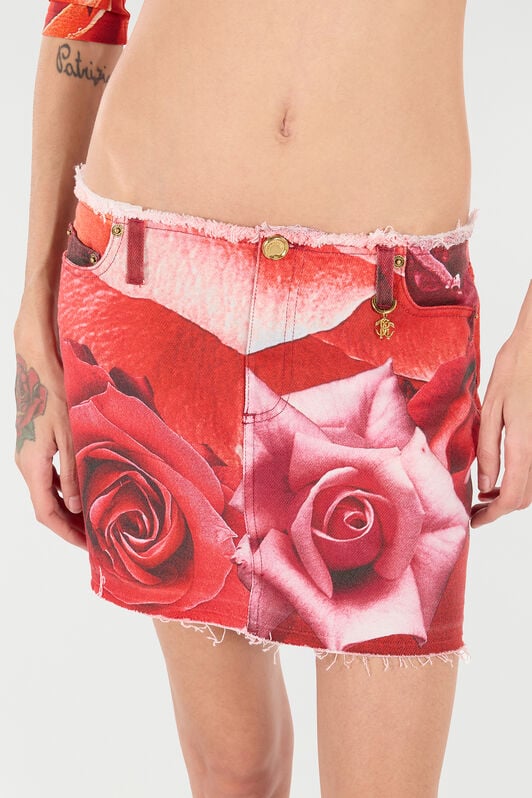 RC Minifalda Con Estampado De Rosas Y Abalorio RC Minifalda Con Estampado De Rosas Y Abalorio Rojo UKJ321-DAN48