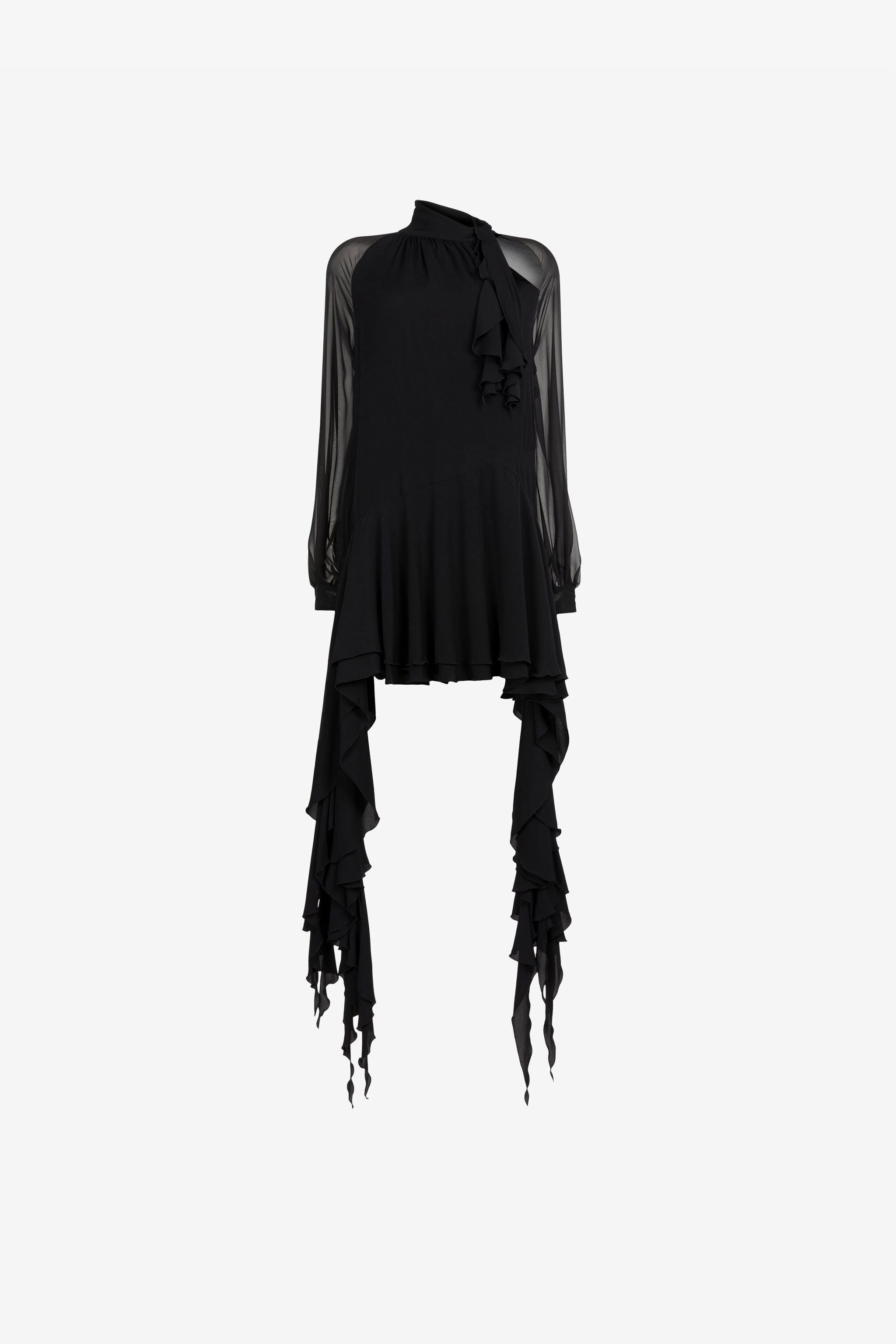 RC Sheer-sleeve draped-ruffle silk dress RC Sheer-sleeve draped-ruffle silk dress Black QKT125-SY005